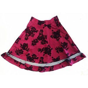 Red Floral A-line Skirt with Velvet Details